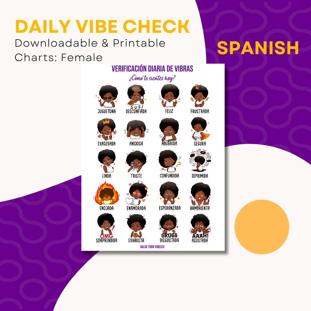 Daily Vibe Check Printable SPANISH Feelings Chart for Black Women