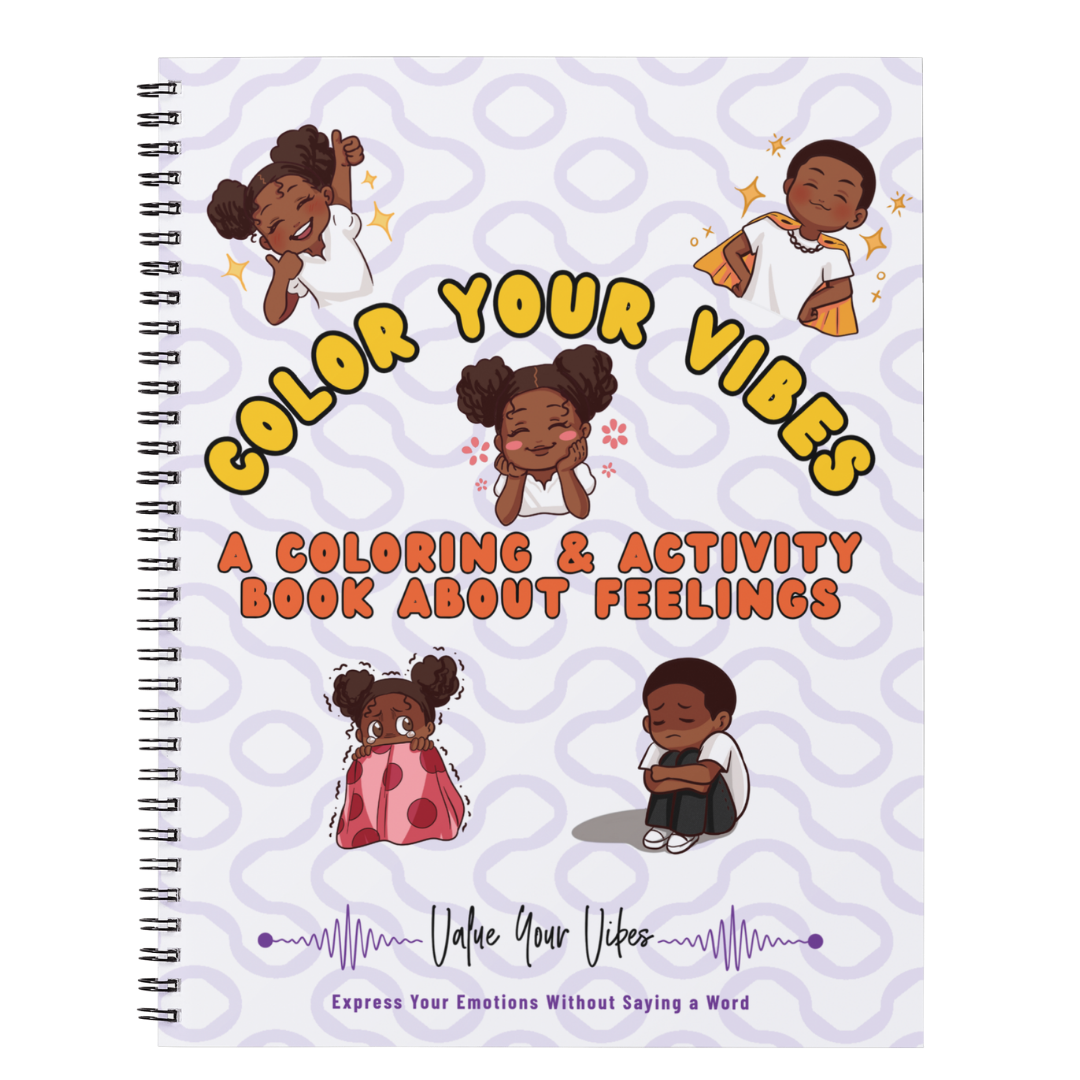 Color Your Vibes coloring and activity book cover with cartoon characters and text.
