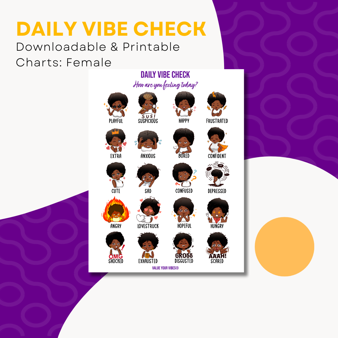 Daily Vibe Check Printable Feelings Chart for Black Women (Digital