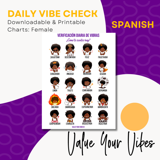 Daily Vibe Check Downloadable & Printable Charts [SPANISH] - Female