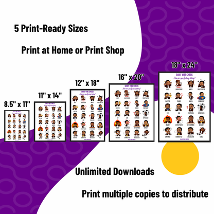Daily Vibe Check Charts - Printable Feelings Chart (Digital Download, 5 Sizes) - Male