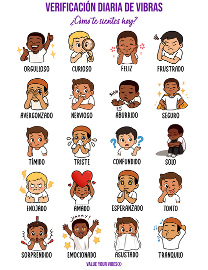 Daily Vibe Check Charts - Multicultural Child SPANISH Feelings Chart (Digital Download, 5 Sizes)