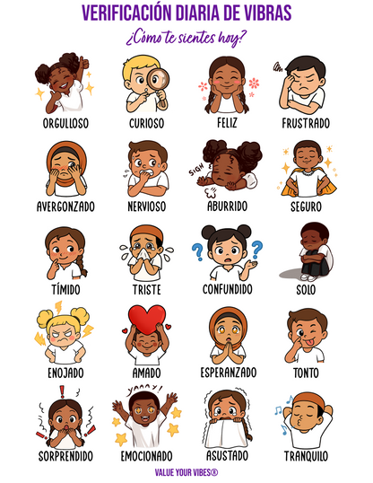 Daily Vibe Check Charts - Multicultural Child SPANISH Feelings Chart (Digital Download, 5 Sizes)