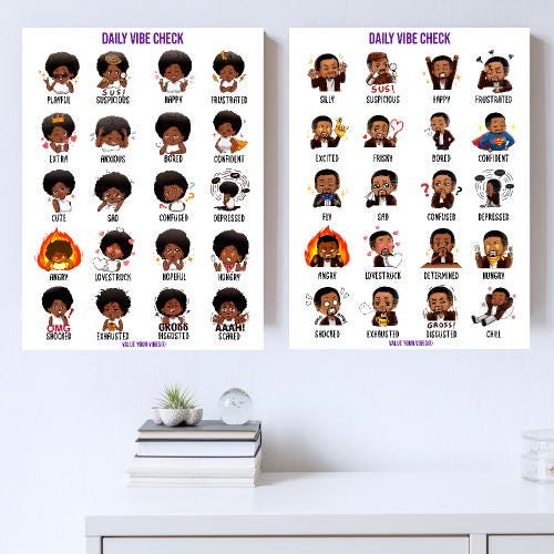Daily Vibe Check Poster - Black Emotions, Feelings & Moods Chart - 18” x 24"