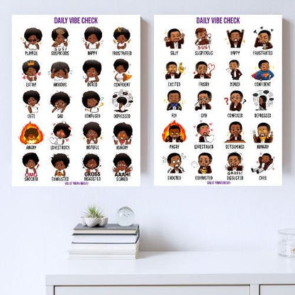 Daily Vibe Check Poster - Black Emotions, Feelings & Moods Chart - 18” x 24"