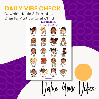 Multicultural Boys & Girls Feelings Chart: Daily Vibe Check, Emotions Poster (Downloadable PDF, 5 Sizes)