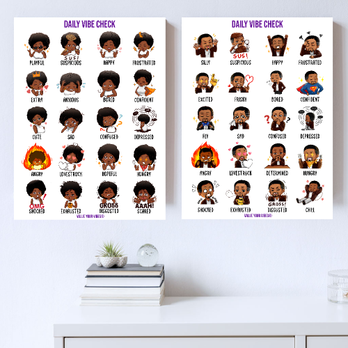 Value Your Vibes - Black Emotions and Feelings Chart Poster - Daily Vibe Check Poster