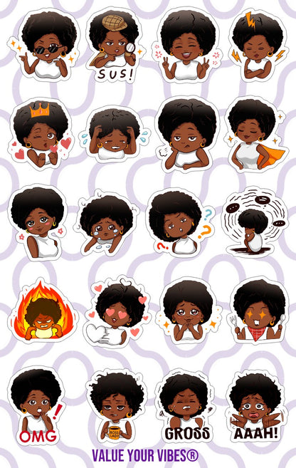 Value Your Vibes - Black Emotions and Feelings Chart Stickers - Just Vibin' Stickers